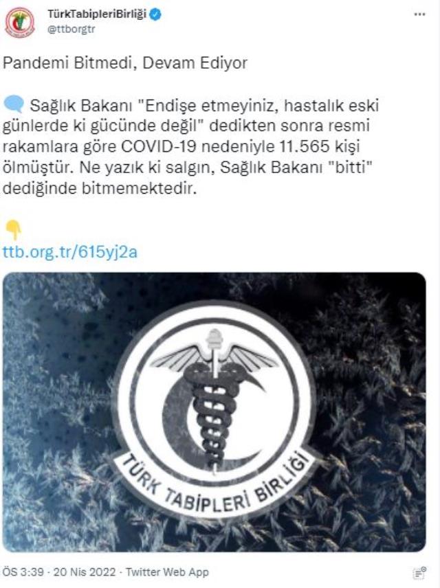Türk Tabipleri Birliği'nden "pandemi bitmedi" açıklaması 2