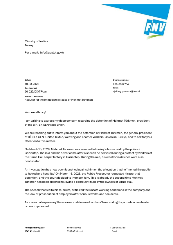 Uluslararası sendikadan Mehmet Türkmen çağrısı! 1